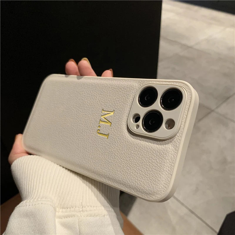 Personalized Leather Phone Case with Engraved Initials