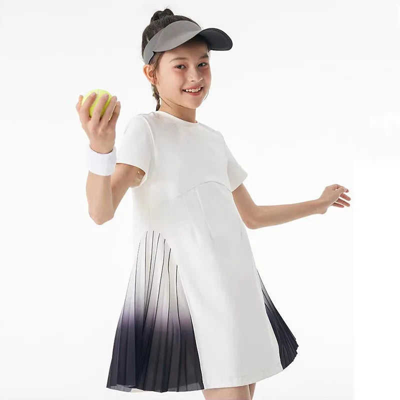 Girls Tennis Dress Kids Cute Golf Outfit School Sports Dresses Children Short Sleeve Workout Athletic Pleated Skirts With Shorts