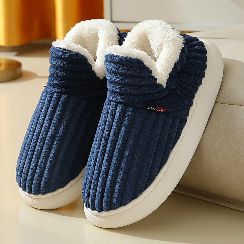 Women's Winter Short Plush Lined Faux Fur Slippers with Low Heel