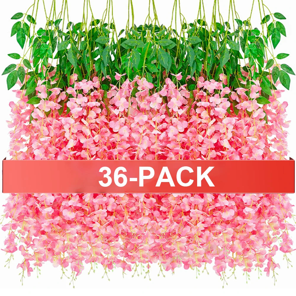 36/24 PACK Artificial Fake Wisteria Flowers Hanging Garland for Wall Outdoor Garden Wedding Party Decoration Home Interior Decor - Buy online at  Vibe In Cart.
