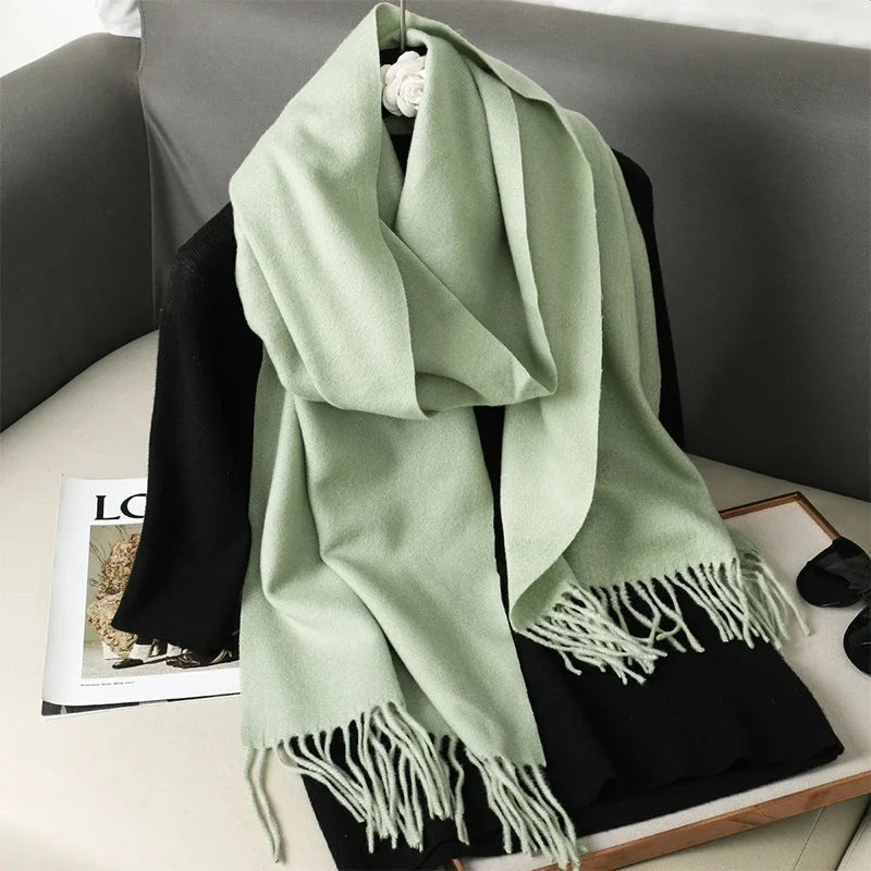 Women's Thick Warm Winter Polyester Scarf with Tassels