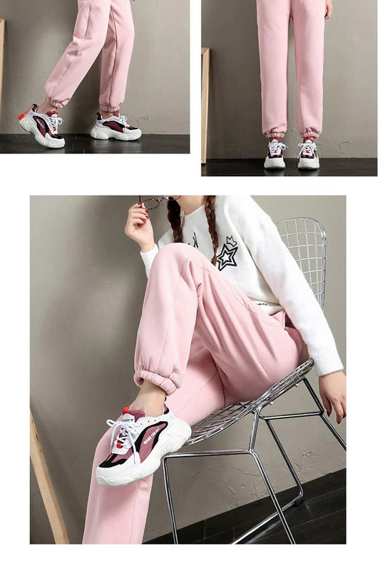 Women's Drawstring Thick Warm Polyester Winter Sports Pants