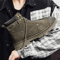 Men's Ankle Height Lace-Up Flat Heel Boots with Bonded Leather Insole and Mesh Lining