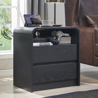 25 Inch Tall Wood Nightstand with Charging Station and 2 Drawers