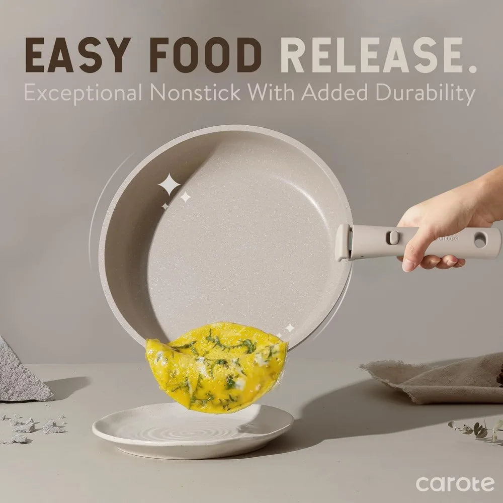 19-Piece Detachable Handle Cookware Set, Non-Stick Induction Compatible Pots and Pans, Oven Safe Taupe - Buy online at  Vibe In Cart.