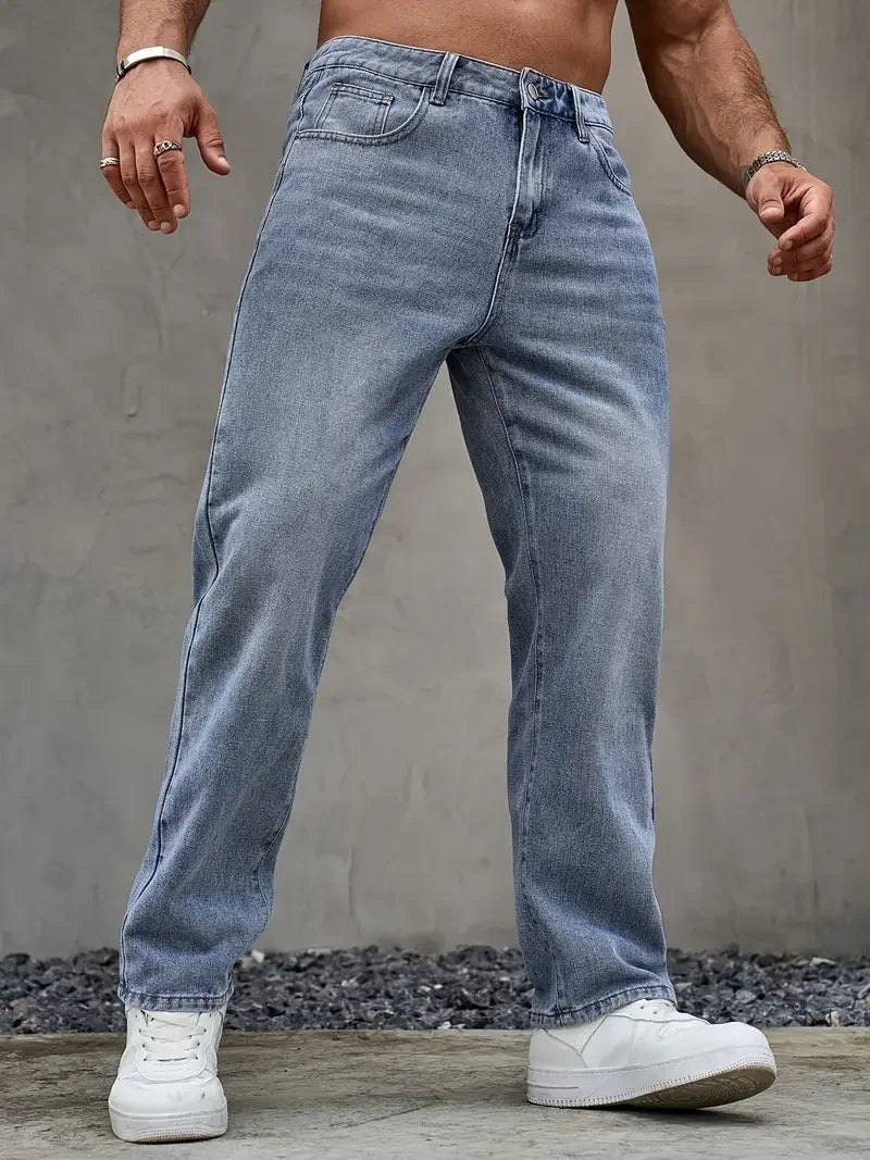 Men'S Washed Light Blue Loose Fit Jeans - All-Season, Non-Stretch Denim, Regular Length, Casual Style, Casual Wear Jeans | Relax - Buy online at  Vibe In Cart.