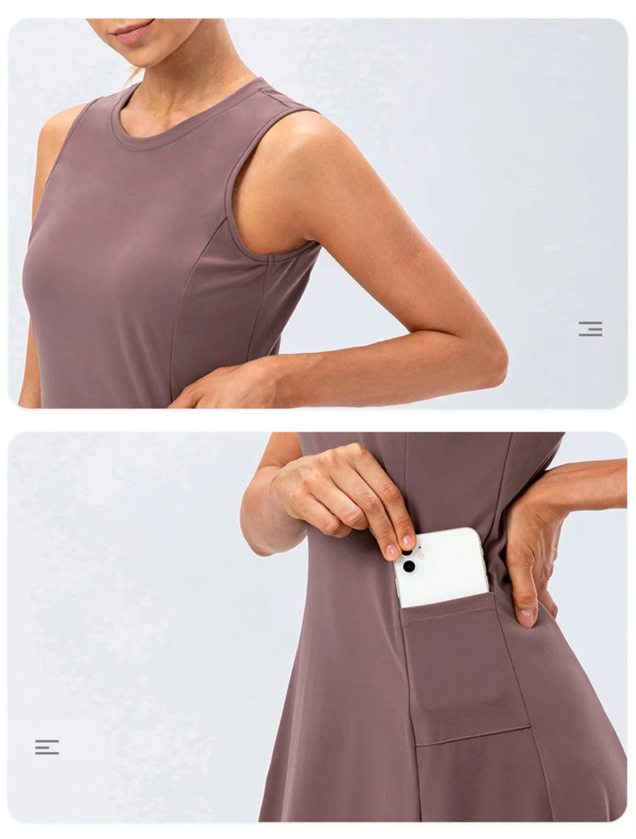 Tennis Dress Women With Separate Shorts Sleeveless Golf Sport Skirts Set with Pockets Training Running Fitness Female Badminton - Buy online at  Vibe In Cart.