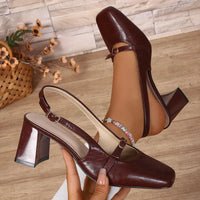 Women's Square Toe High Heel Back Strap Sandals