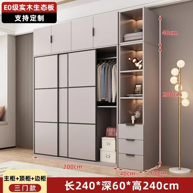 Modern Gray Wooden Wardrobe with Sliding Doors and Drawer