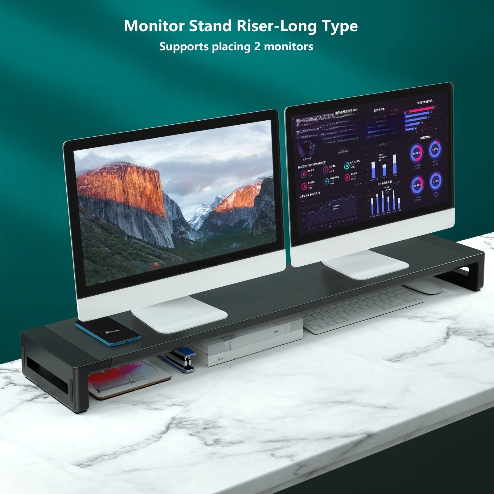 Dual Monitor Stand Riser for 2 Monitors with Printer and Laptop Stand