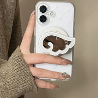 White 3D Universal Phone Stand Holder with Mirror and Ring
