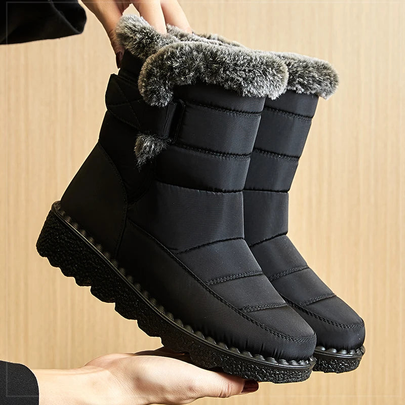 Women's Mid-Calf Snow Boots with Low Wedge Heel and Plush Insole