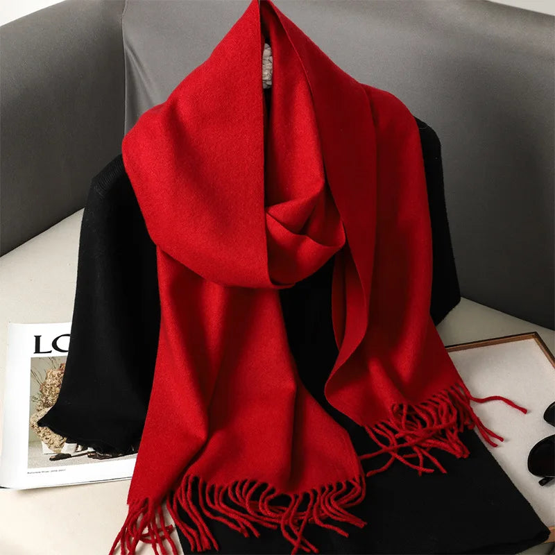 Women's Thick Warm Winter Polyester Scarf with Tassels