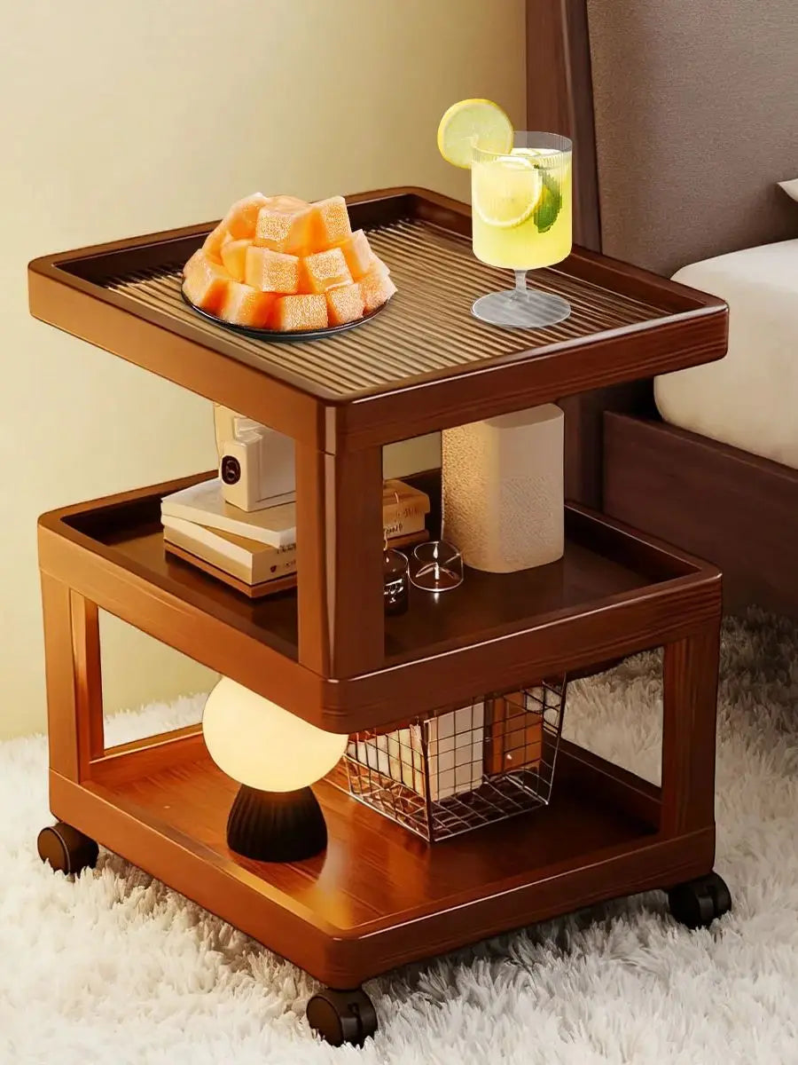 Geometric 3-Tier Bamboo Storage Side Table with Acrylic Surface & Wheels, Tea Brown Living Bedroom Furniture - Buy online at  Vibe In Cart.