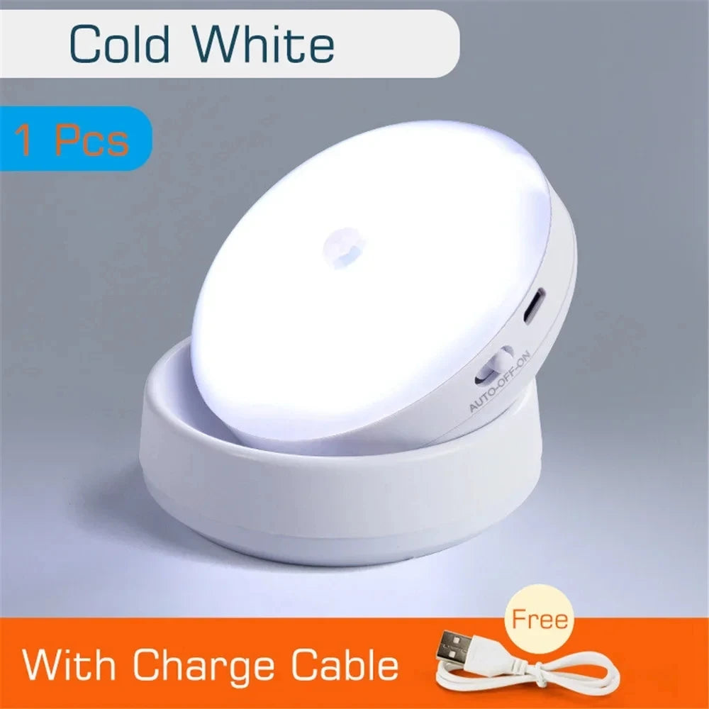 Round LED Night Light with Motion Sensor and USB Charging