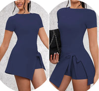 VITALINOVO Tennis Dress for Women Short Sleeve Crewneck Wrap Sarong Skirt Built in Shorts U Back Workout Golf Athletic Dresses