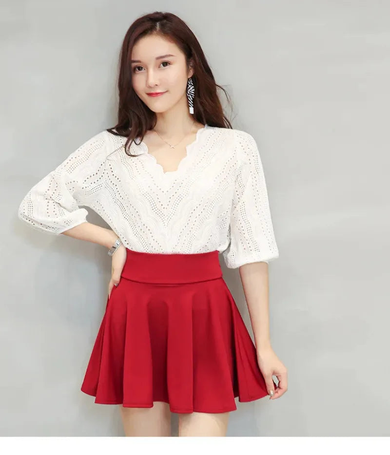 Women's Mini Pleated Flared Skirt Loose Fit Plus Size 4XL Acetate Cotton