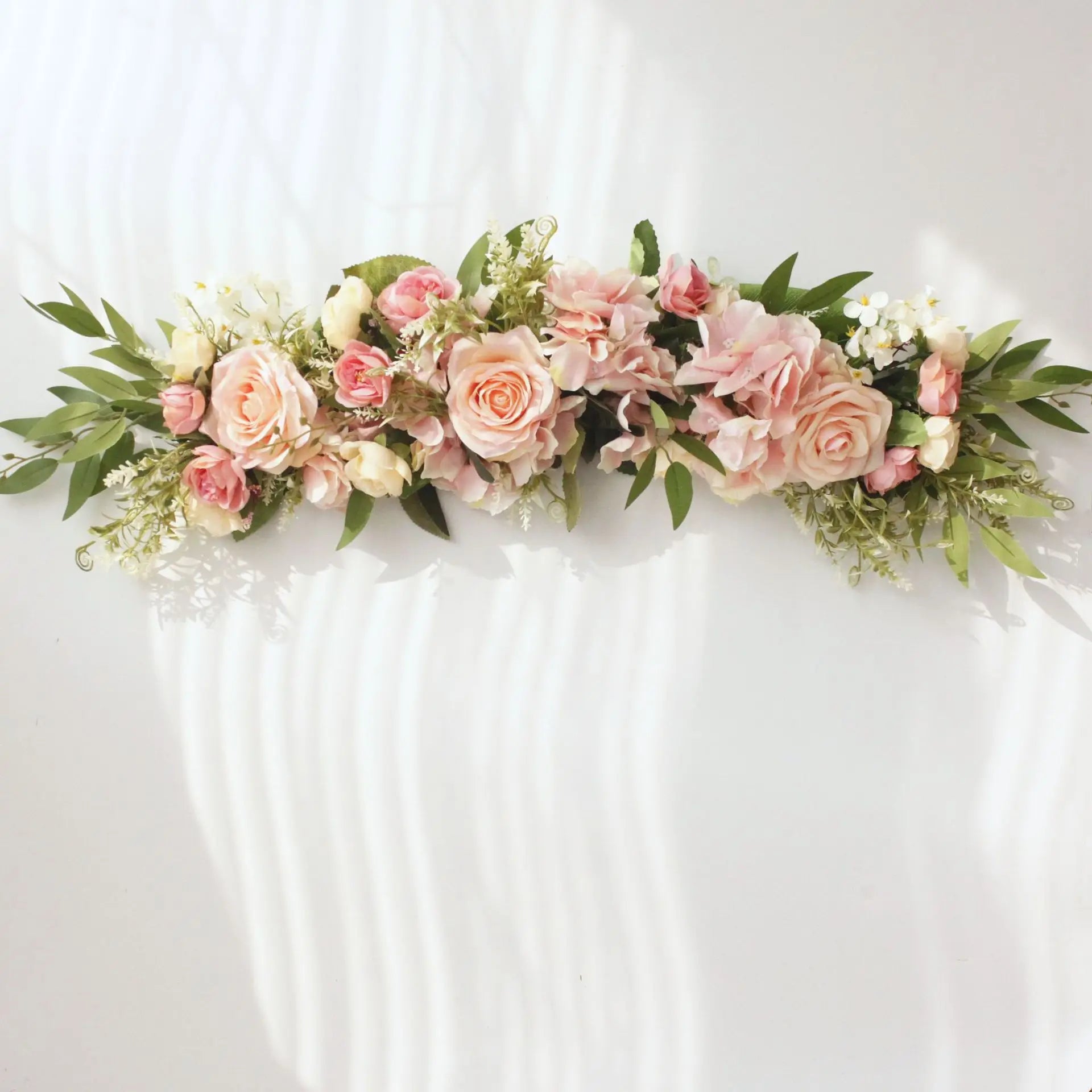 Artificial Pink Rose and Greenery Floral Swag for Wedding Arch