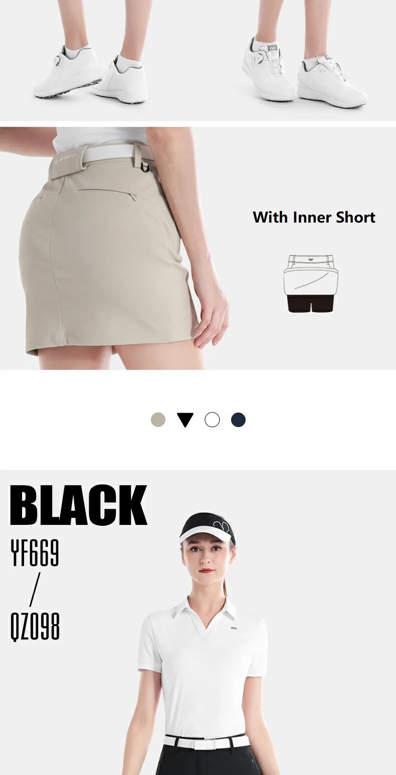 Pgm Golf Clothing Women's Short Skirt Breathable Quick Drying Sports Pencil Skirt Casual Zipper Pocket Skorts with Inner Shorts
