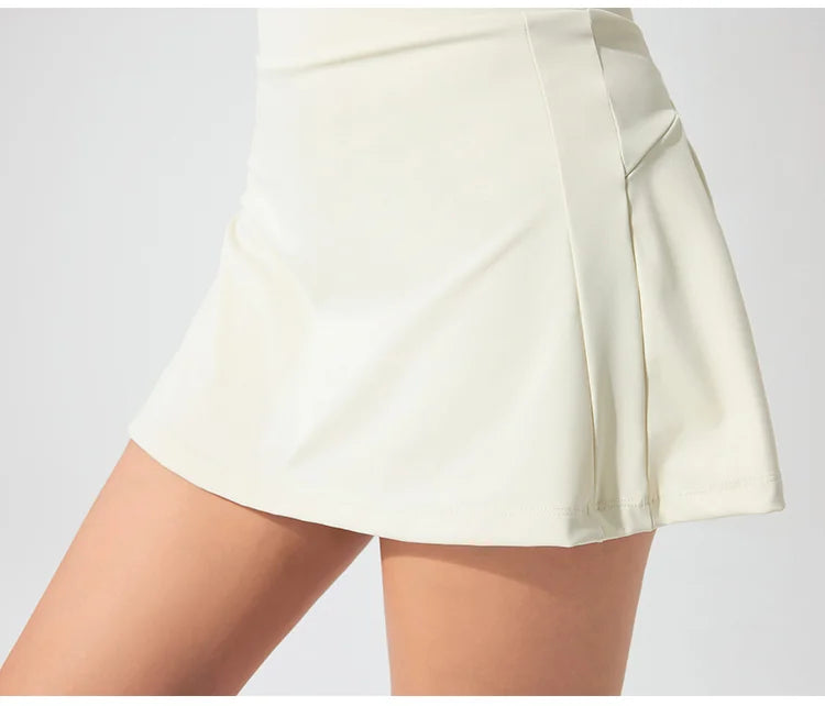 Athleisure Sports Running Gym Short short Breathable Elastic Solid 2 in 1 White Women's Skirt Tennis Dress with Side Pocket - Buy online at  Vibe In Cart.