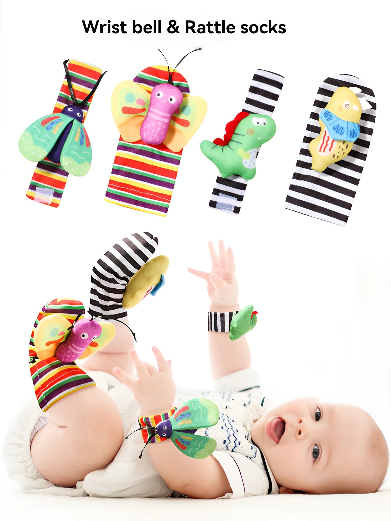 Baby toys - Newborn wrist bell rattle sock with sound paper toy for soothing and early education set - Soft touch