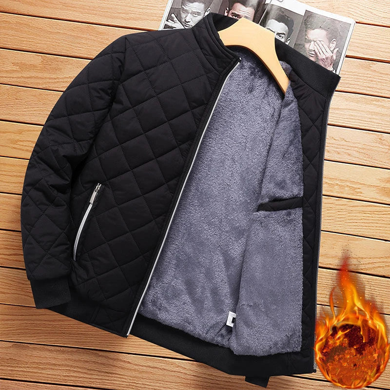 Autumn Winter Bomber Jacket Men Diamond Pattern Fleece Lined Casual Jacket Men Fashion Clothing 2023 Brand New Slim Fit Coat - Buy online at  Vibe In Cart.