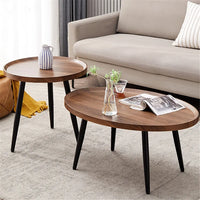 Round Coffee Table Set of 2 Rustic for Living Room Modern Nesting Tables for Balcony Office with Wood Table Top And Metal Legs - Buy online at  Vibe In Cart.