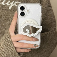 White 3D Universal Phone Stand Holder with Mirror and Ring