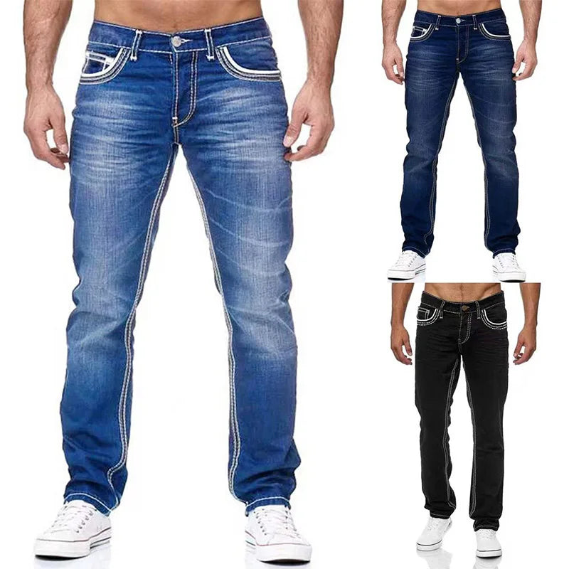 Straight Jeans Men Washed no hole Jean Spring Summer Boyfriend Jeans Streetwear Loose Cacual Designer Long Denim Pants Trousers - Buy online at  Vibe In Cart.