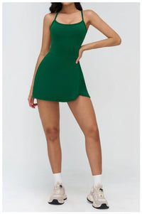 Tennis Dress with Shorts Underneath Women Golf Wear Above Knee Length White Sport Dresses with Shorts Outfit Fitness Workout