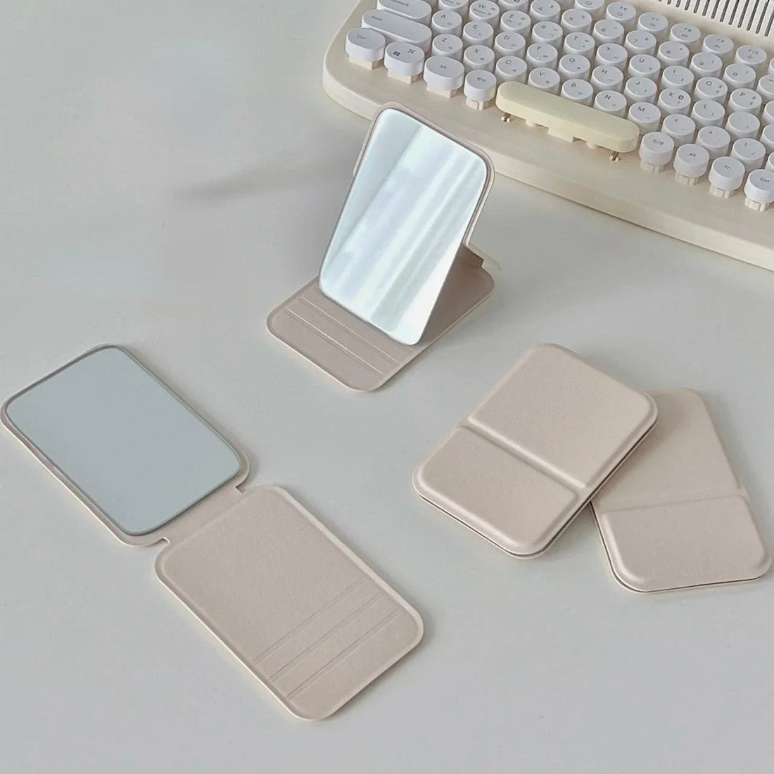 Desktop Makeup Mirror Solid Color PU Leather Simple Portable Handheld Makeup Mirror Foldable Student Compact Cute Pocket Mirror - Buy online at  Vibe In Cart.