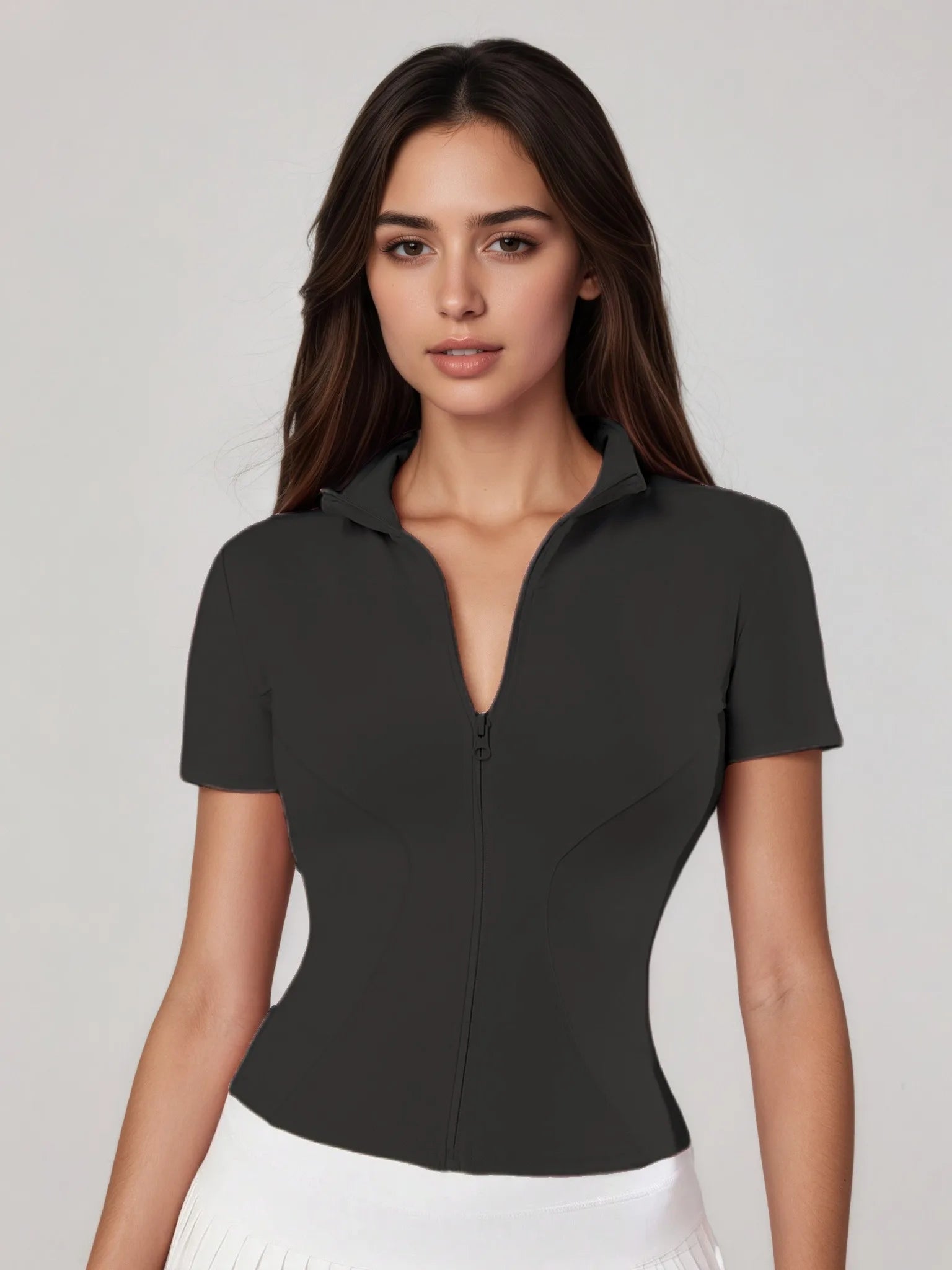 Women's Zip - Up Short - Sleeve Top, Slim - Fit Polo Neck, Elegant for Tennis & Casual Wear - Buy online at  Vibe In Cart.