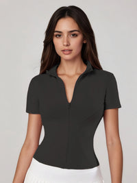 Women's Zip - Up Short - Sleeve Top, Slim - Fit Polo Neck, Elegant for Tennis & Casual Wear - Buy online at  Vibe In Cart.