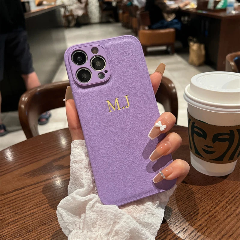 Personalized Leather Phone Case with Engraved Initials