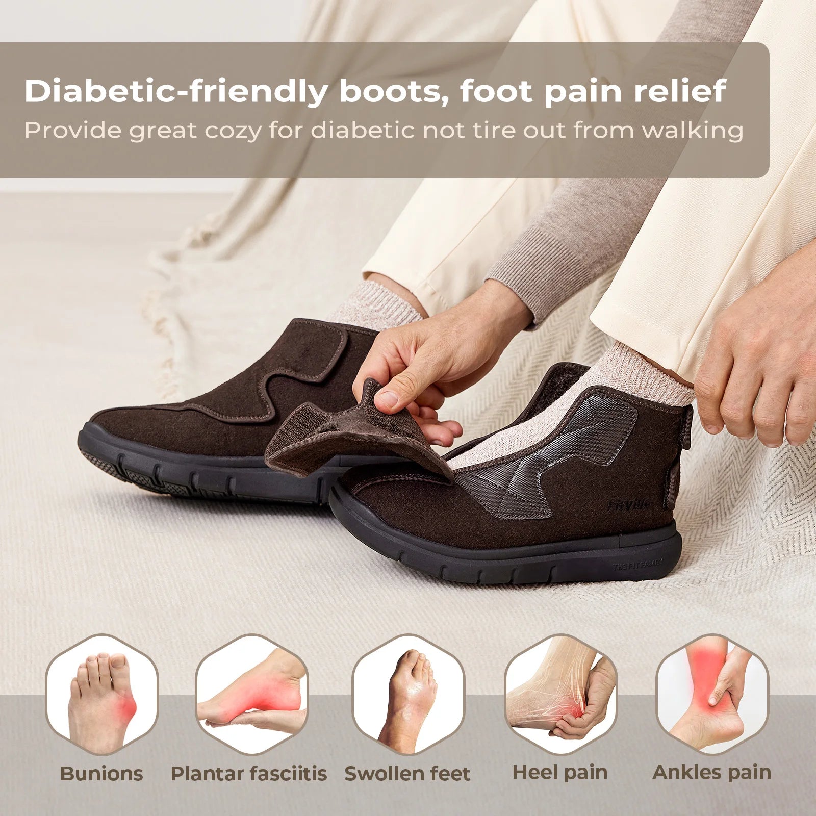 FitVille Wide Diabetic Winter Boots For Men Fully Adjustable Straps Men‘S Snow Boots Wide Neuropathy With Warm Fur Lining - Buy online at  Vibe In Cart.