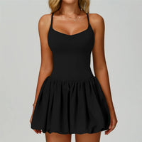 VITALINOVO Womens Spaghetti Strap Tennis Dress with Built-in Bra & Shorts Pockets V Neck Crisscross Athletic Golf Workout Dress