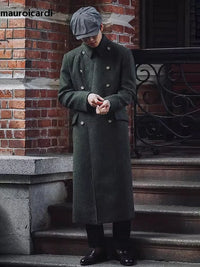 Mauroicardi Autumn Winter Long Warm Green Polo Coat Men Double Breasted Cool Luxury Elegant England Style Wool Blends Overcoat - Buy online at  Vibe In Cart.