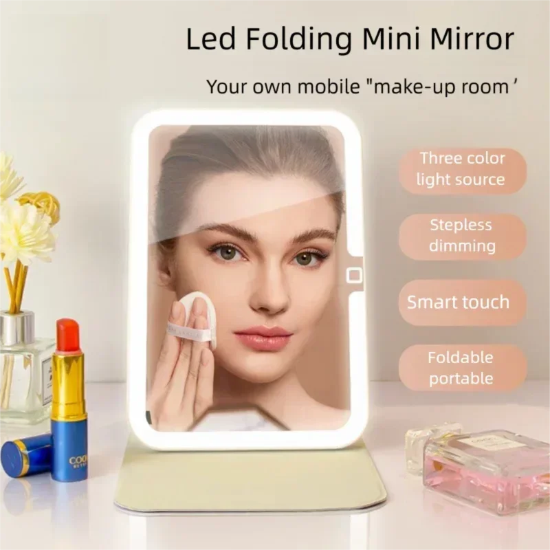Portable LED Makeup Mirror,3 Color Modes,Stepless Dimmable,Type-C Charging,Foldable PU Leather Vanity Mirror - Buy online at  Vibe In Cart.