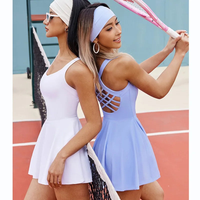 Women Tennis Dress One-Pieces Slim Fit Soft Sports Sets Golf Badminton Skorts Back Cross Tracksuits With Chest Pads Yoga Suits - Buy online at  Vibe In Cart.