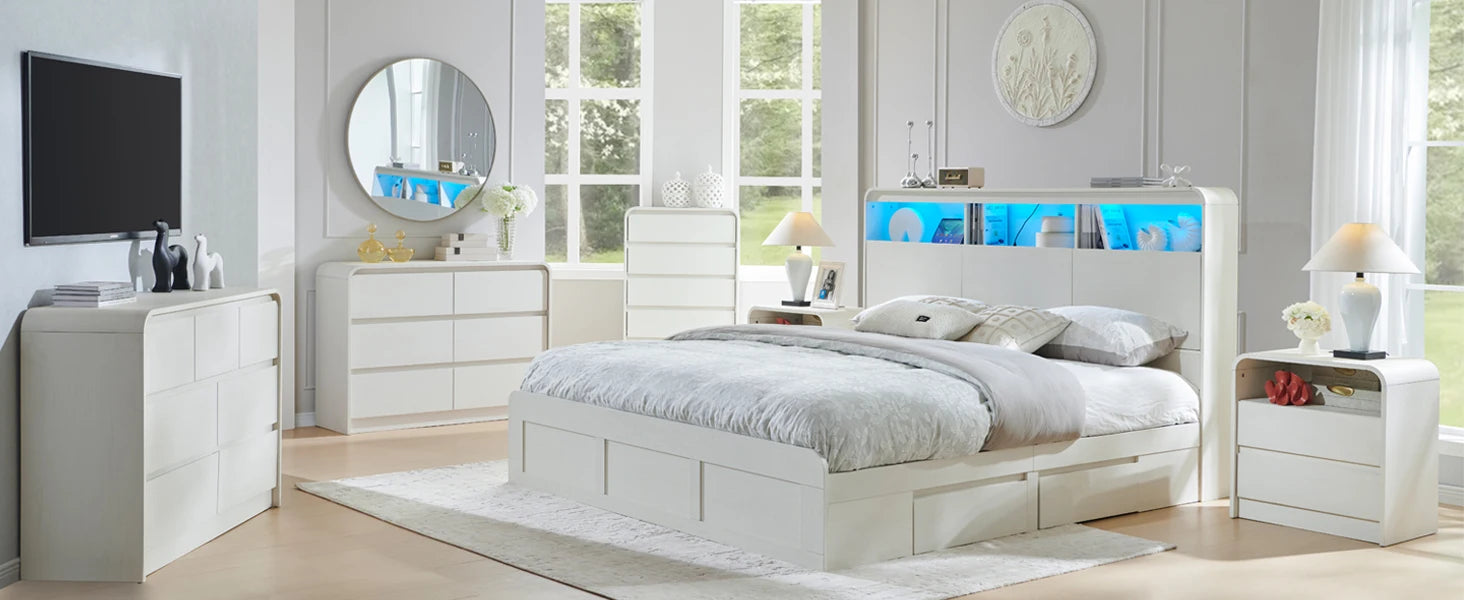 25 Inch Tall Wood Nightstand with Charging Station and 2 Drawers