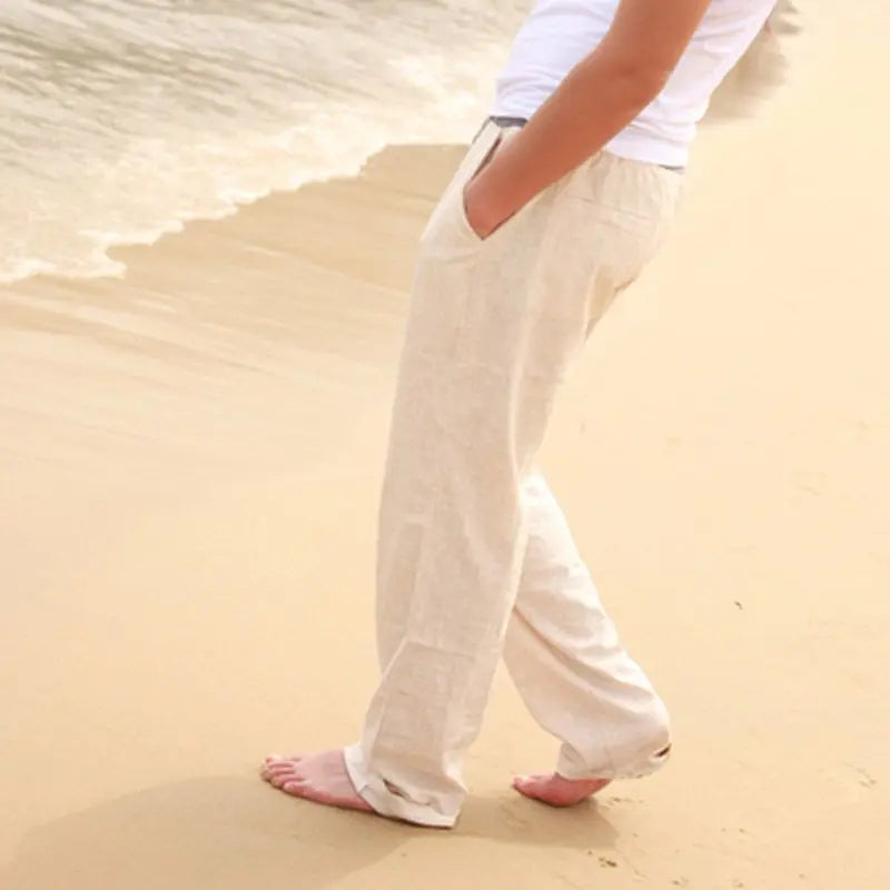 Mens Summer Breathable solid color Casual Pants Loose Straight Leg Cropped Linen Trousers - Buy online at  Vibe In Cart.