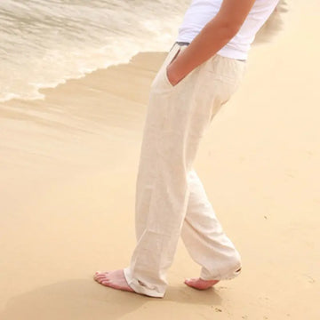 Mens Summer Breathable solid color Casual Pants Loose Straight Leg Cropped Linen Trousers - Buy online at  Vibe In Cart.