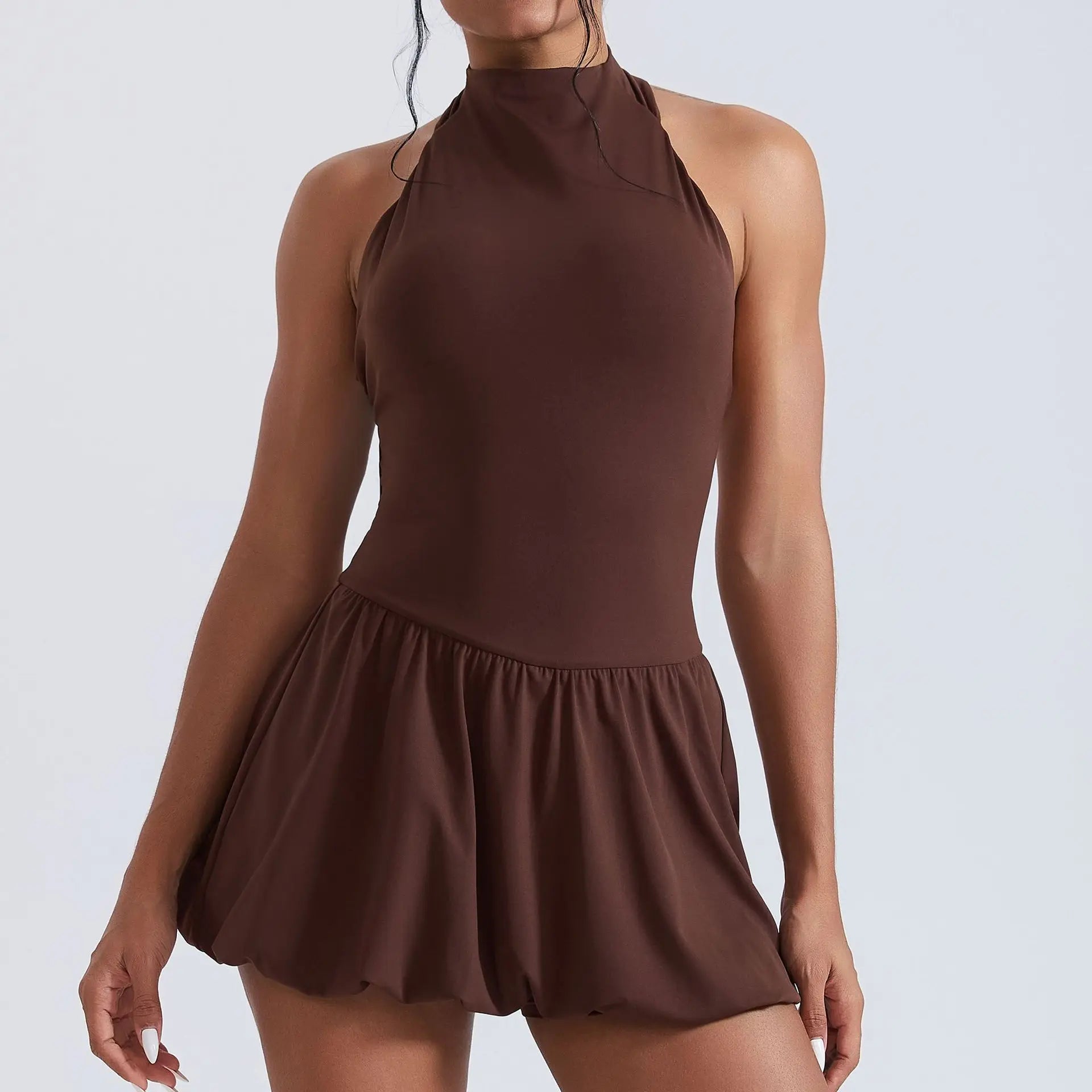 Women Tennis Dresses Quick Drying High Neck Backless Golf Skirt  Built in Shorts with Pockets Gym Running Yoga Dress