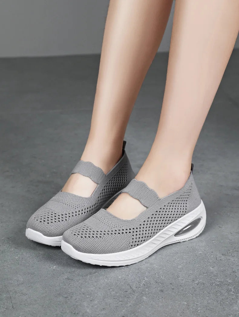 Women's Platform Casual Flats Slip-On Mesh Breathable Walking Shoes