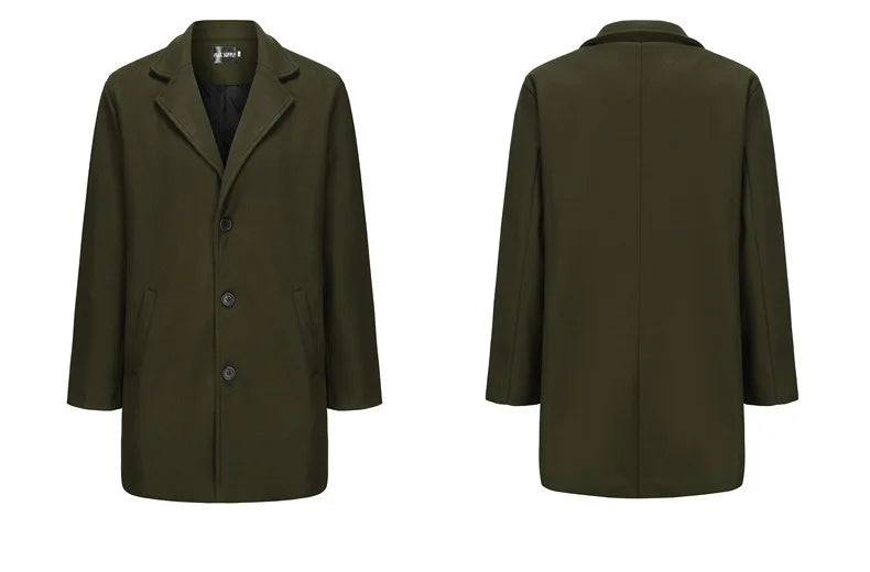 Men Coat Autumn Winter Mid Length Long Sleeve Man Outerwear Simple Solid Color Turn Down Collar Comfortable Daily Man Jacket - Buy online at  Vibe In Cart.