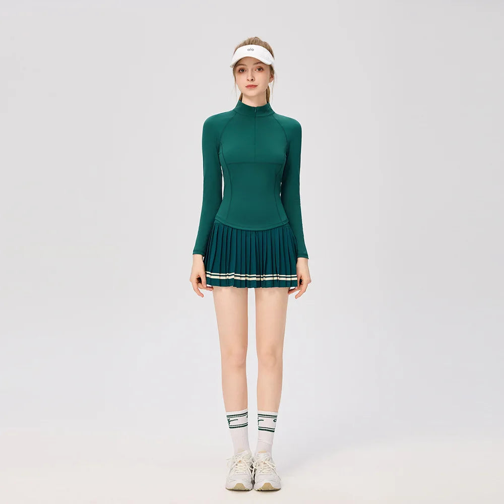 Women's Long Sleeve Athletic Shirts with Zipper Collar