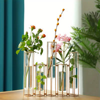 Test Tube Vase with 5 Test Tubes, Gold Vase for Centerpiece, Gold Vase with Metal Stand, Glass Vase for Wedding Home Decoration - Buy online at  Vibe In Cart.