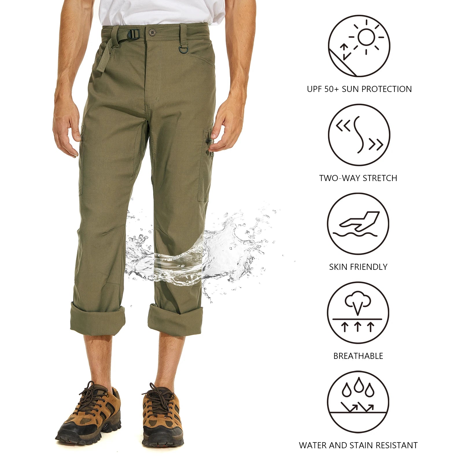 Lightbare Men's Stretch Hiking Golf Cargo Pants UPF 50+ Cropped with Roll-Up Leg Snaps Water Resistant Straight Fit - Buy online at  Vibe In Cart.