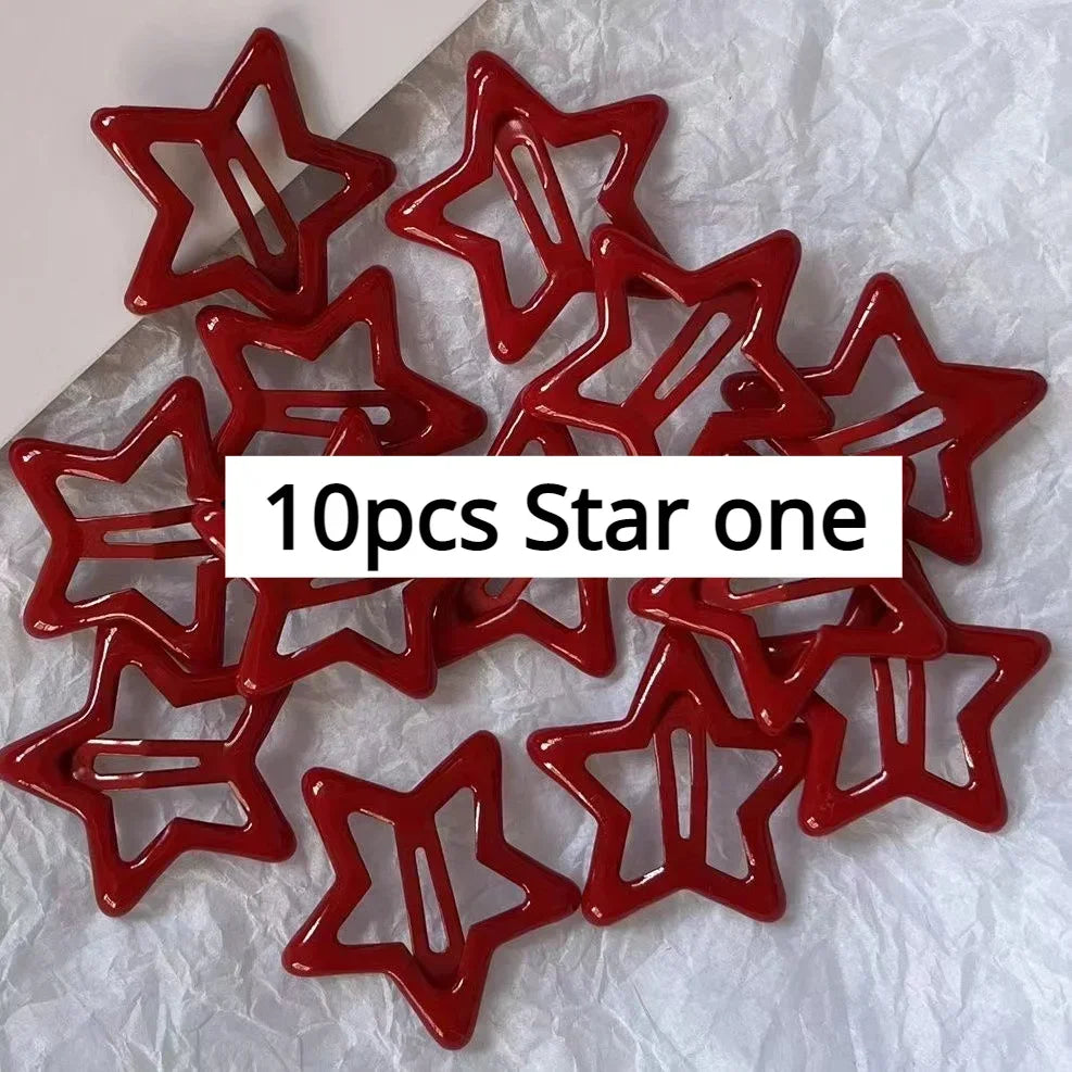 10 Pcs/Lot New Red Star Snap Clip for Girl Waterdrop Barrettes Black Hairpin Women Silver Hair Clip Accessories Kawaii BB Clip - Buy online at  Vibe In Cart.