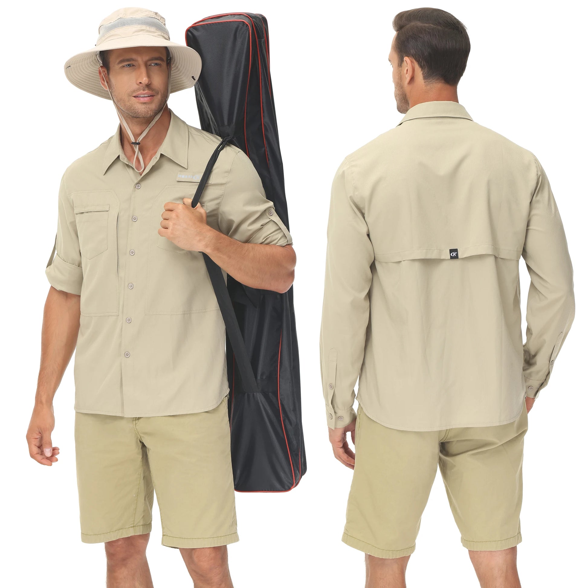 Men's Long Sleeve Casual Fishing Shirt With UPF 50+ Polyester Mesh Back